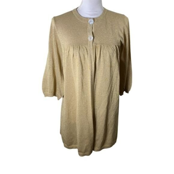 Steve Madden Sweaters - Steve Madden Sweater Womens Large Cardigan Top Gold Short Sleeve Metallic Fall
